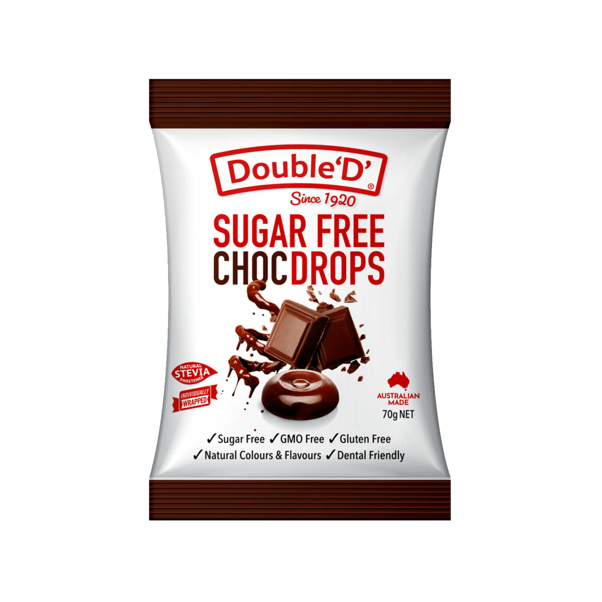 Product Double D Sugar Free Choc Drops 70g
